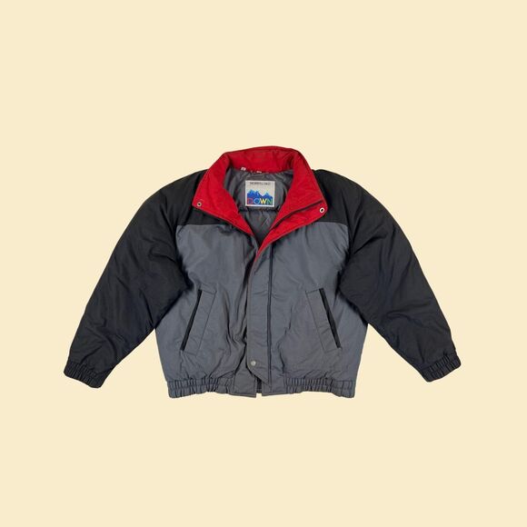 1980s Members Only jacket, down-filled vintage size 42 red & grey puffer jacket - Picture 1 of 8